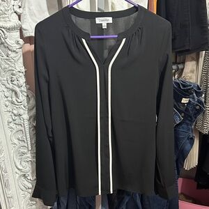 Calvin Klein Black Blouse with White Trim